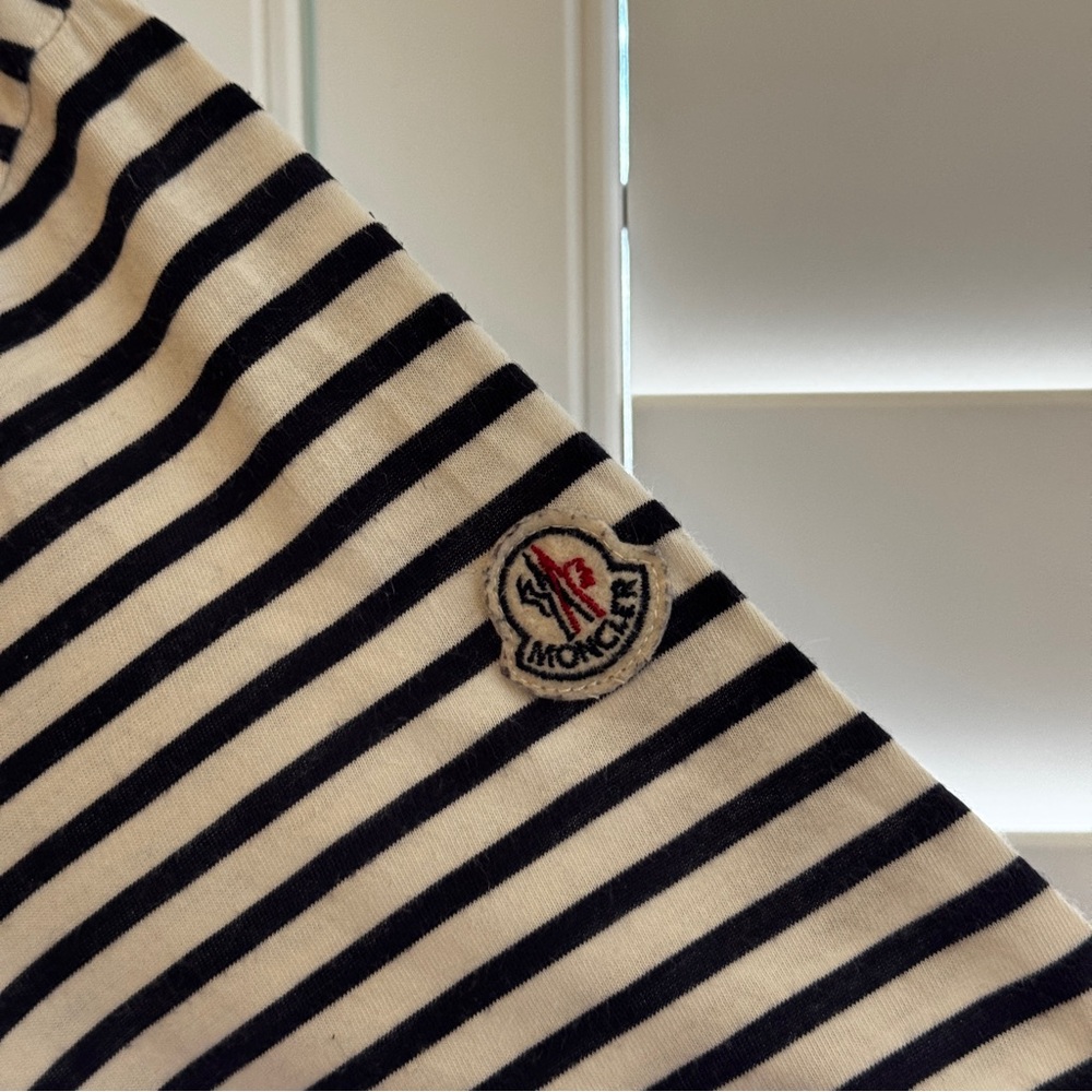 Moncler Black and White Striped Tee (Size L)